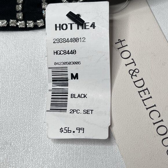 Hot & Delicious Rhinestone Black  Triangle Halter Bikini Top Women’s Size M NWT - Picture 3 of 12